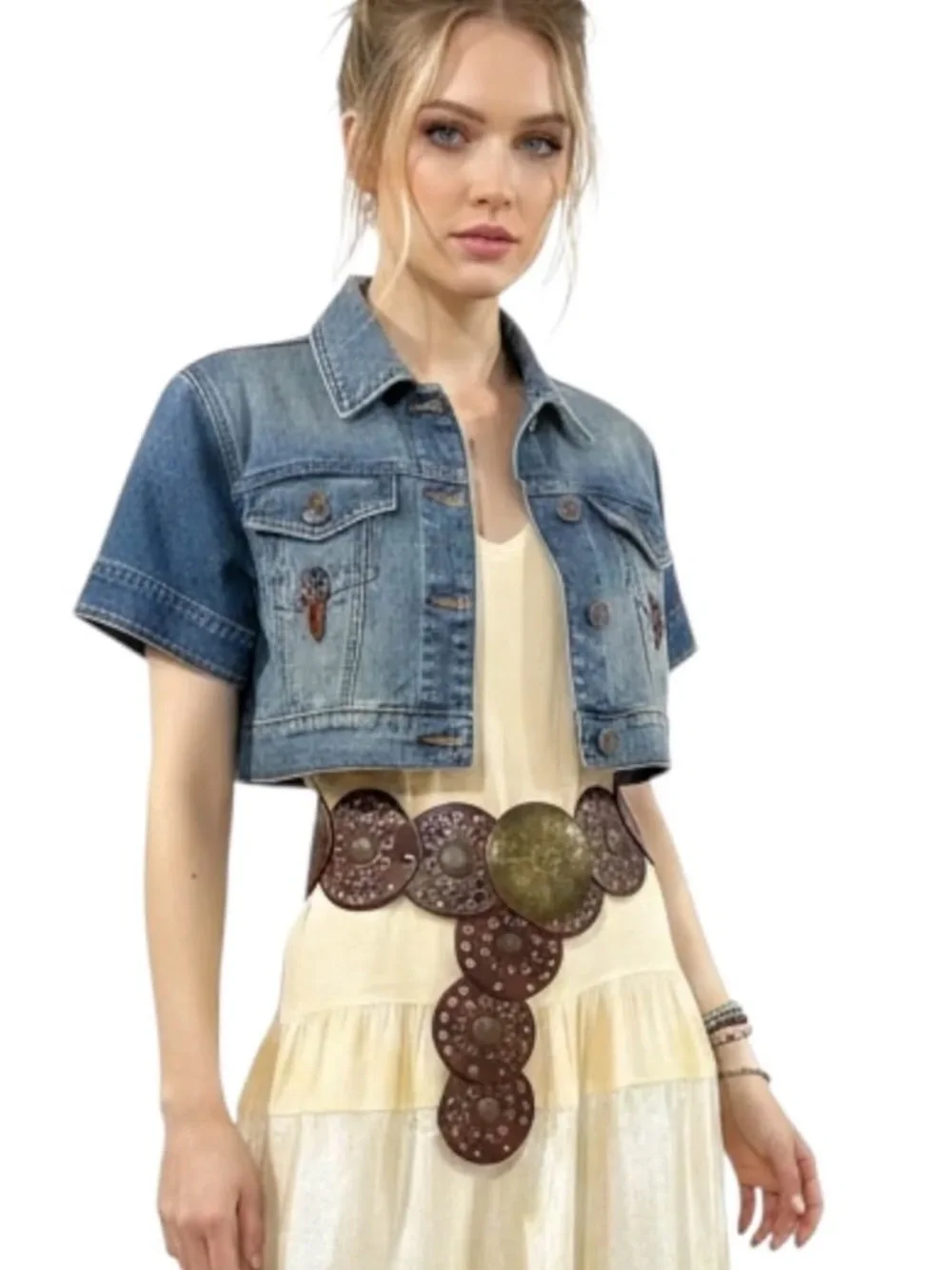Western Brown Brass Medallion Concho  Buckle Belt NWT